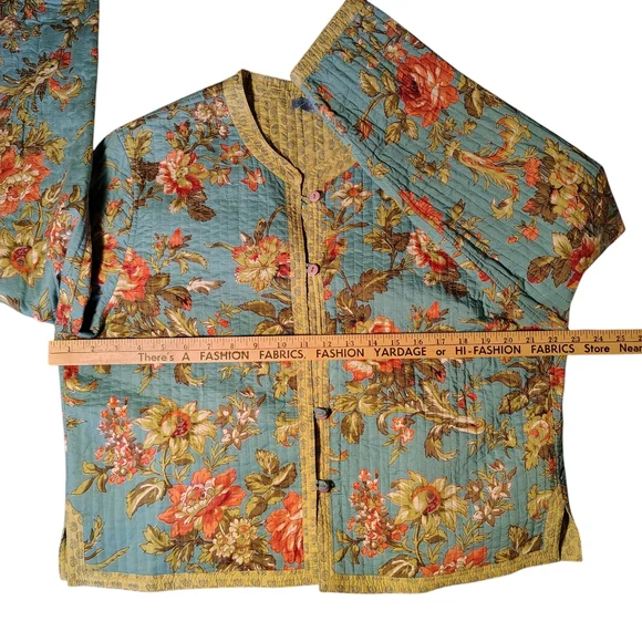 Floral Quilted Jacket in Teal and Coral - Picture 4 of 10